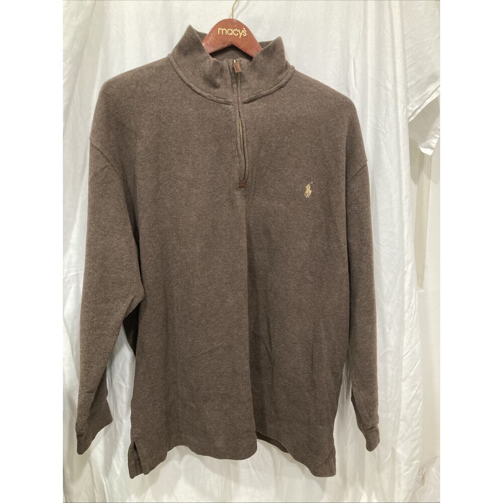 Polo by Ralph Lauren Mens Size XXL Estate Brown Quarter Zip Sweater 100% Cotton